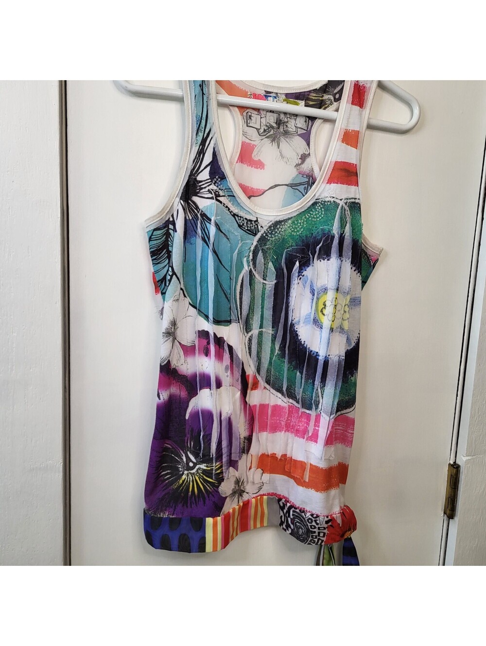 Desigual racerback tank top vibrant colorful graphic print with tie at the hip M